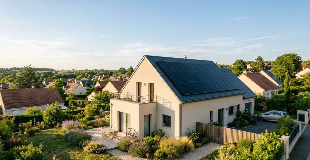 Installation de panneaux solaires photovoltaïques sur une maison française moderne pour l'autoconsommation