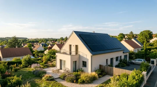 Installation de panneaux solaires photovoltaïques sur une maison française moderne pour l'autoconsommation