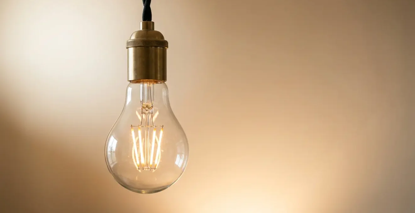 Ampoule LED moderne sur fond minimaliste illustrant l'efficacité énergétique et la durabilité pour un éclairage domestique