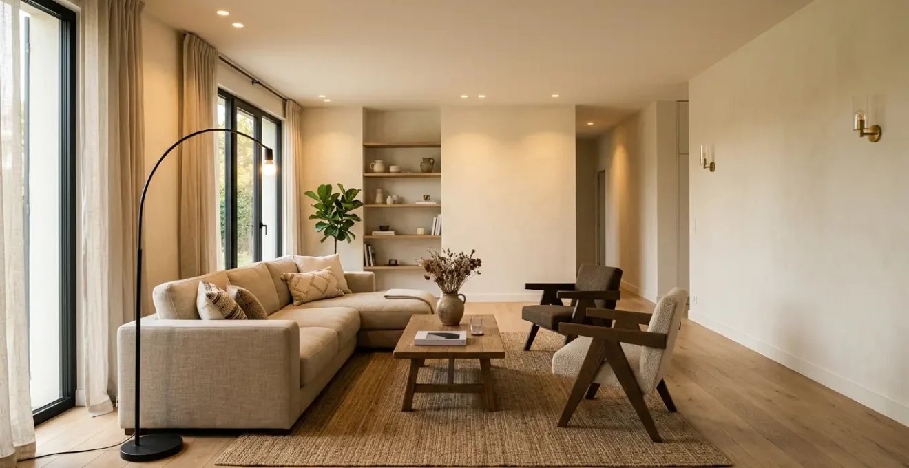 Intérieur moderne éclairé par des LED basse consommation avec ambiance chaleureuse