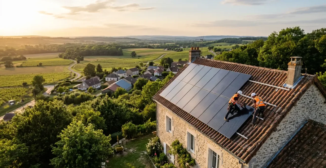 Installation professionnelle de panneaux solaires photovoltaïques sur une toiture résidentielle française