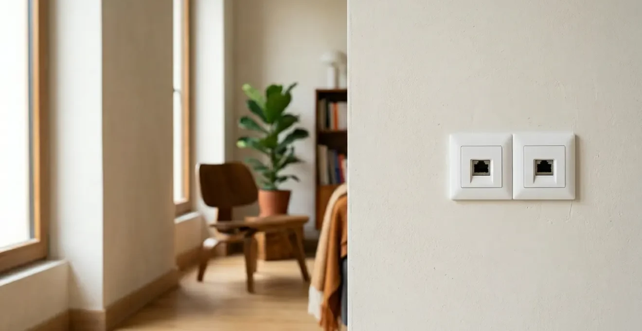 Installation professionnelle de prises RJ45 murales dans une maison moderne pour un réseau domestique filaire