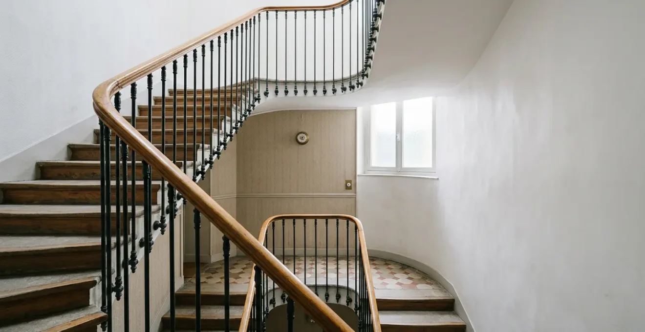 Cage d'escalier moderne équipée d'une minuterie pour économies d'énergie