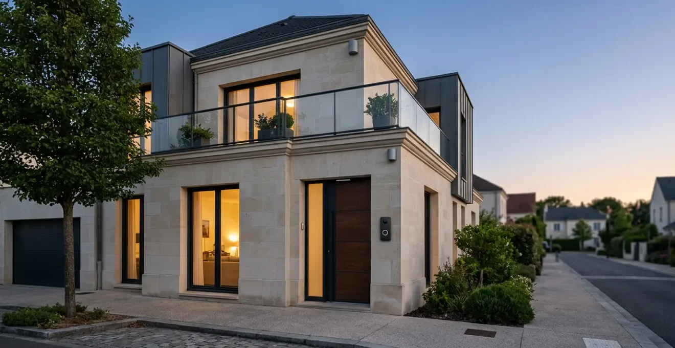Installation de sécurité domotique moderne intégrée à une maison contemporaine française